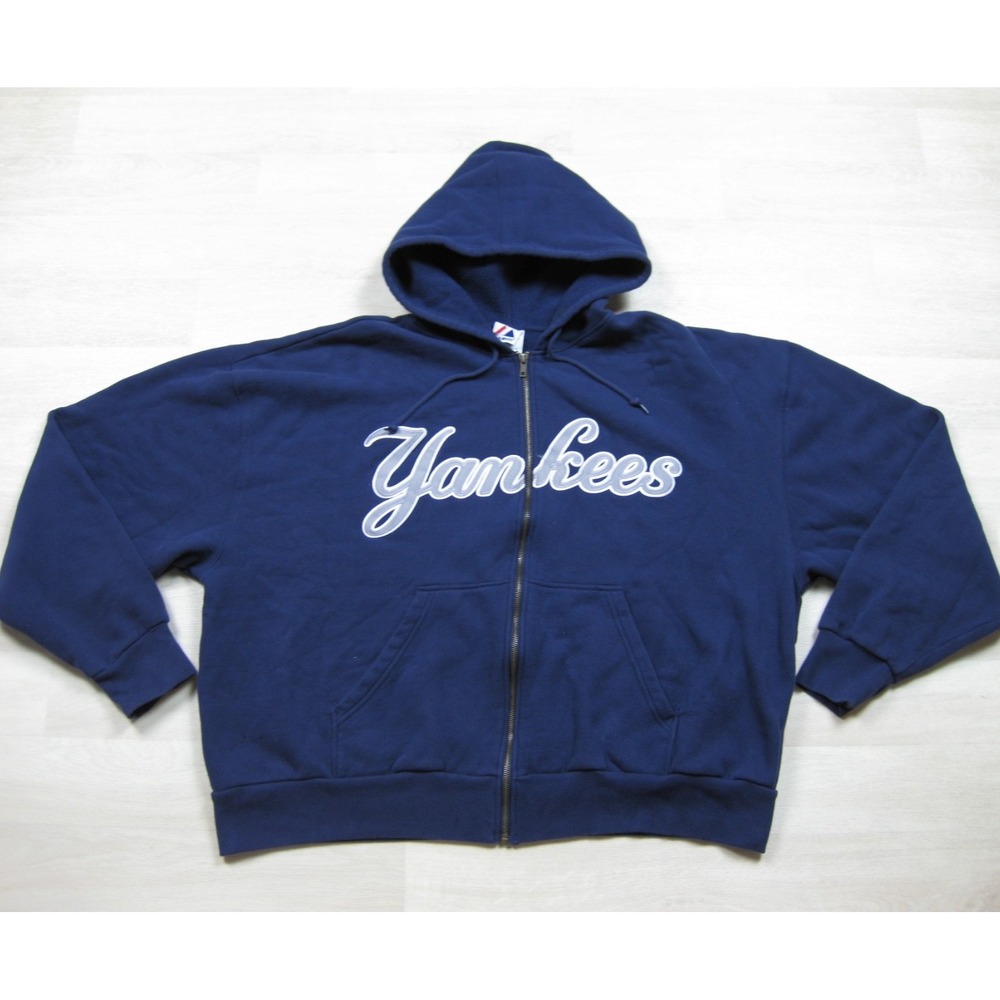 Vintage Y2K Majestic New York Yankees Hoodie Men's (2X) Full Zip Script Logo MLB
